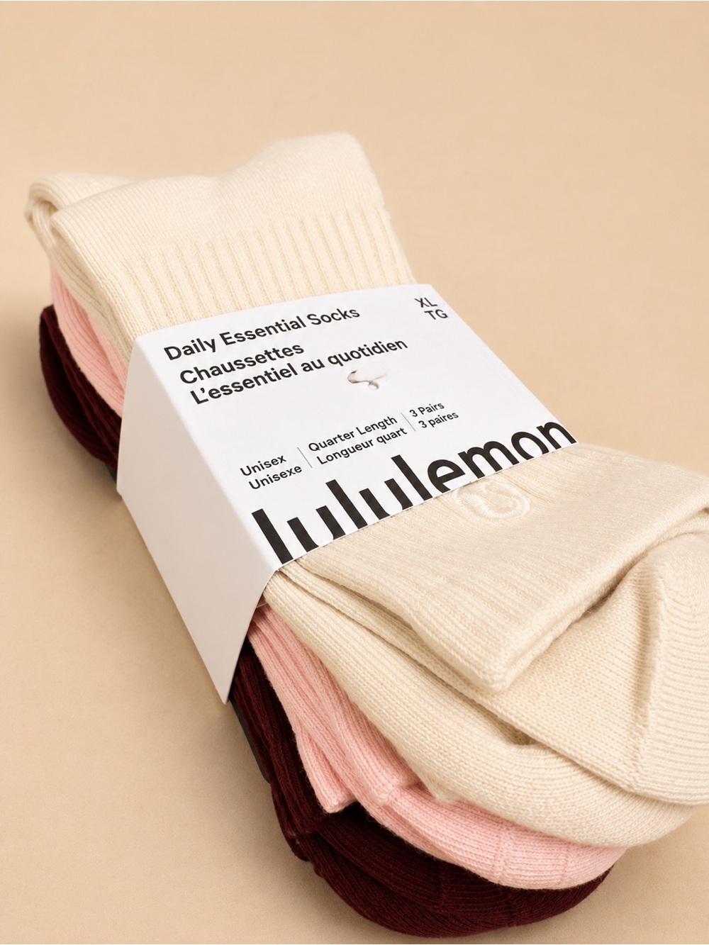 lululemon athletica 3-Pack Crew Socks — Cream, Pink & Burgundy daily essentials